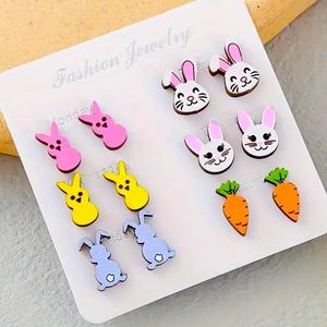Earrings 6 pairs Easter Bunnies🐰 & 🥕Carrots‼️ Stainless Steel post & back